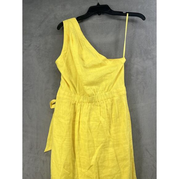 Anthropologie One-Shoulder Linen Dress Size 10 Yellow Wrap Dress - Picture 8 of 11